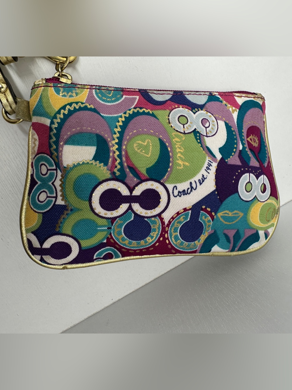 Coach Poppy Pop C Graffiti Multicolor Canvas Wristlet - Picture 2 of 6